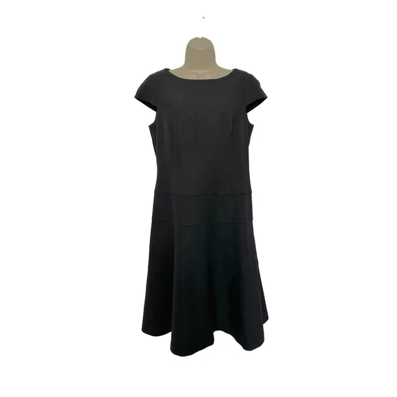 Anne Klein Cap Sleeve Dress Sz 10 Black Textured Work Party LBD Classic Stretch - Picture 3 of 11